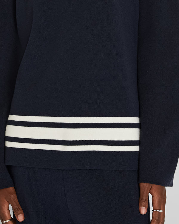 Club Monaco Double Knit Stripe Border Sweater Twilight Navy