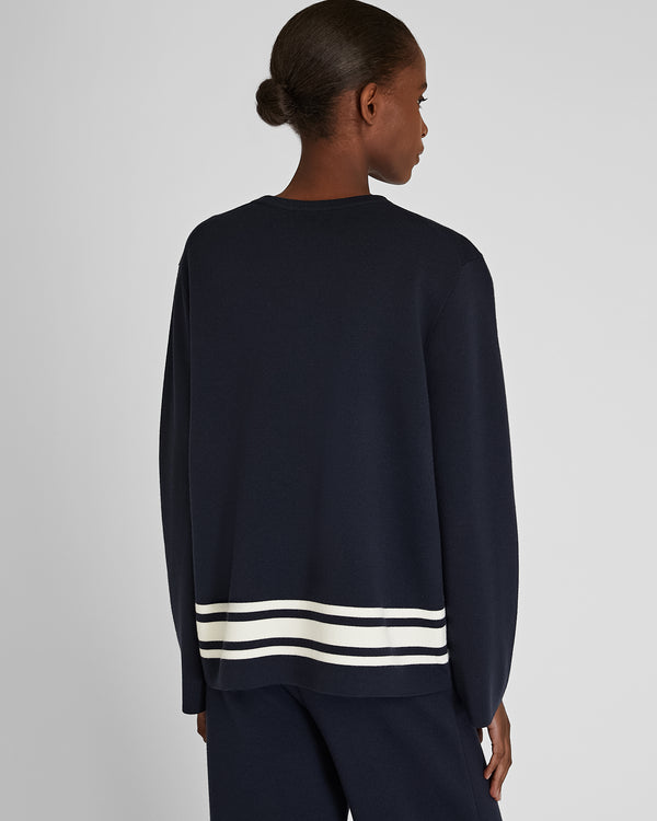 Club Monaco Double Knit Stripe Border Sweater Twilight Navy