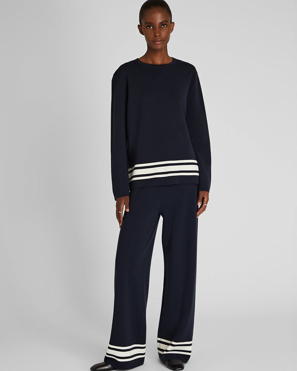 Club Monaco Double Knit Stripe Border Sweater Twilight Navy