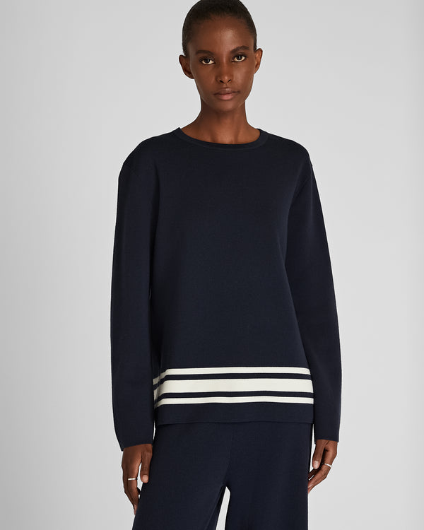 club monaco Double Knit Stripe Border Sweater Twilight Navy