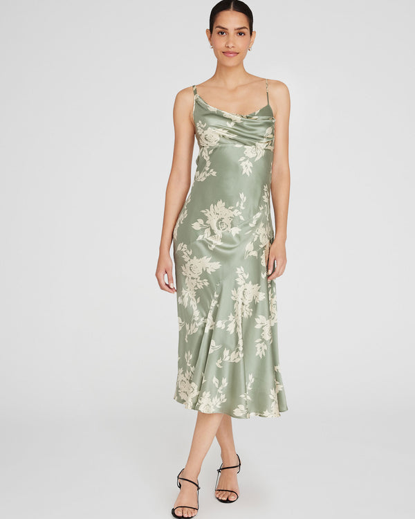 Club Monaco Drape Shoulder Silk Maxi Dress Sea Spray
