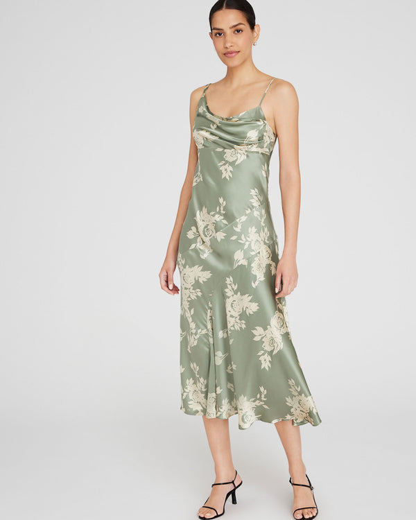 club monaco Drape Shoulder Silk Maxi Dress Sea Spray