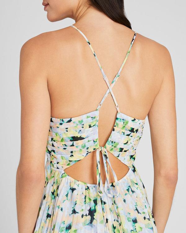 Club Monaco Floral Pleated Tie Back Maxi Dress Multi