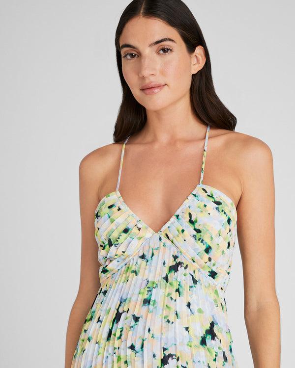 Club Monaco Floral Pleated Tie Back Maxi Dress Multi