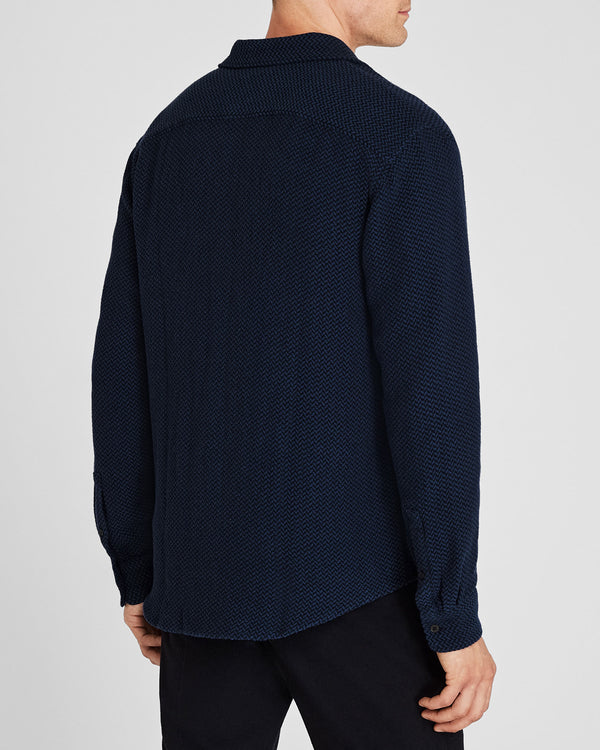Club Monaco Herringbone Texture Shirt Dark Blue Mix
