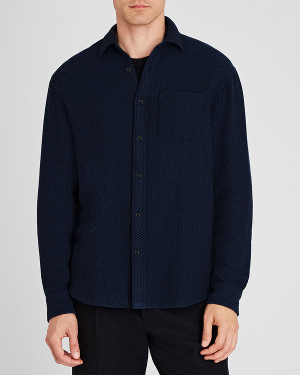 club monaco Herringbone Texture Shirt Dark Blue Mix