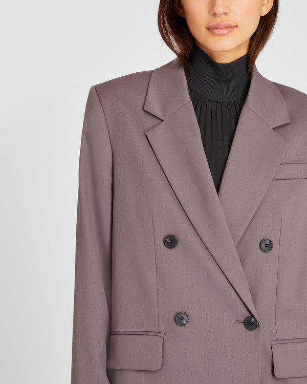 Club Monaco Lightweight Wool Relaxed Double Breasted Blazer Dark Purple