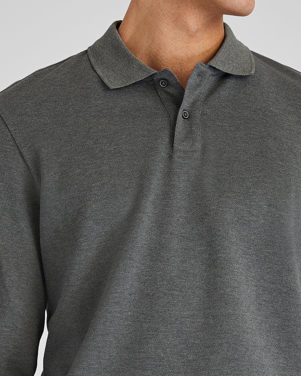 Club Monaco Long Sleeve Clean Piqué Polo Heather Grey