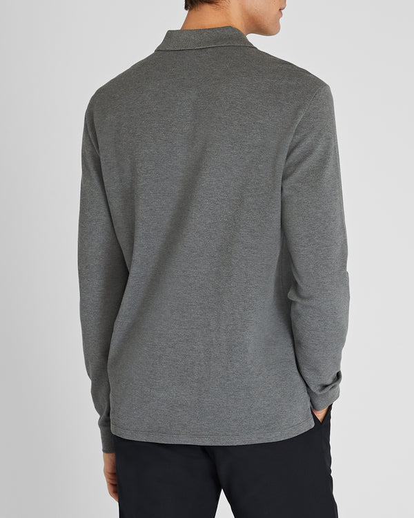 Club Monaco Long Sleeve Clean Piqué Polo Heather Grey