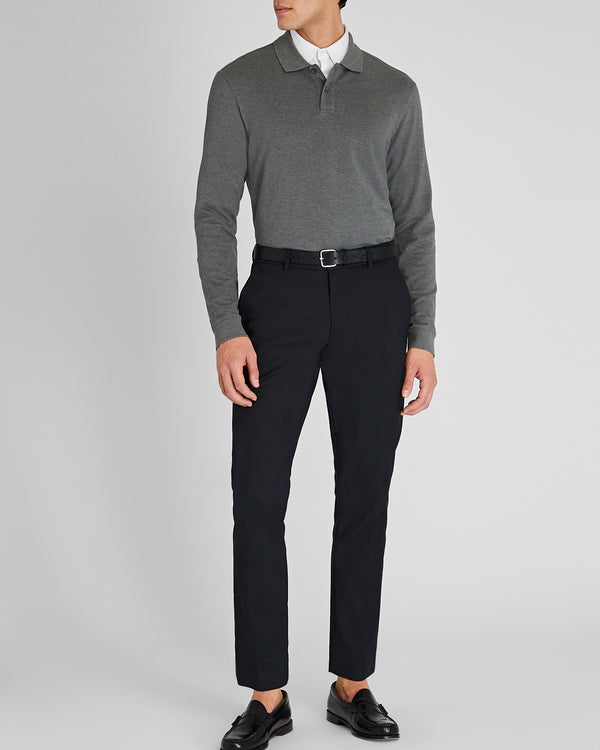 Club Monaco Long Sleeve Clean Piqué Polo Heather Grey