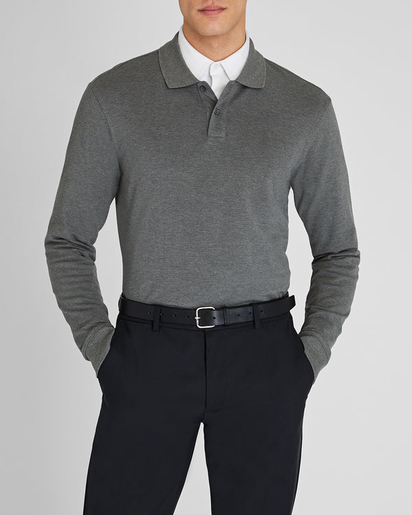 club monaco Long Sleeve Clean Piqué Polo Heather Grey