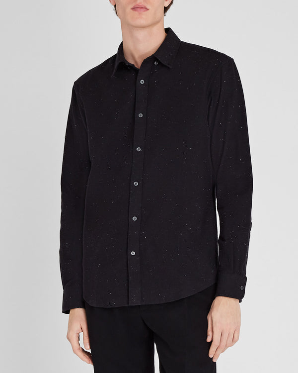 club monaco Long-Sleeve Donegal Cotton Blend Shirt Black