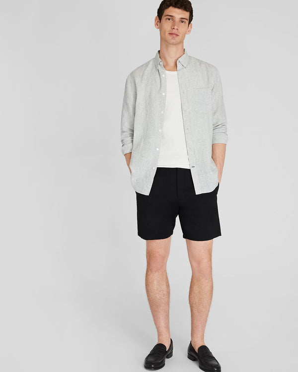 Club Monaco Long-Sleeve Grid Linen Shirt Blanc De Blanc