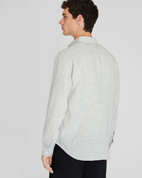 Club Monaco Long-Sleeve Grid Linen Shirt Blanc De Blanc