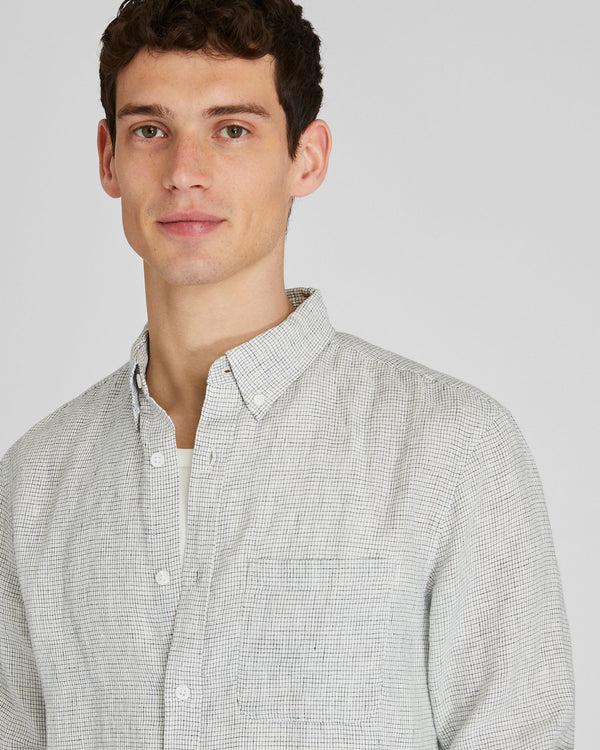 Club Monaco Long-Sleeve Grid Linen Shirt Blanc De Blanc
