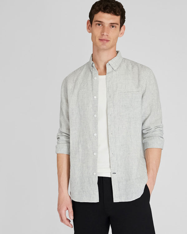 club monaco Long-Sleeve Grid Linen Shirt Blanc De Blanc