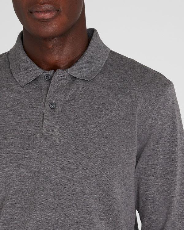 Club Monaco Long-Sleeve Heathered Piqué Polo Salt And Pepper Melange