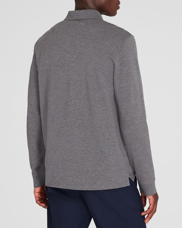 Club Monaco Long-Sleeve Heathered Piqué Polo Salt And Pepper Melange