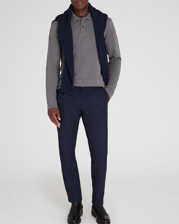Club Monaco Long-Sleeve Heathered Piqué Polo Salt And Pepper Melange