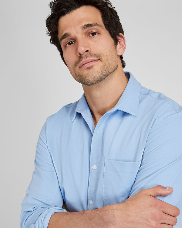 Club Monaco Long Sleeve Pique Oxford Knit Shirt Light Blue Base