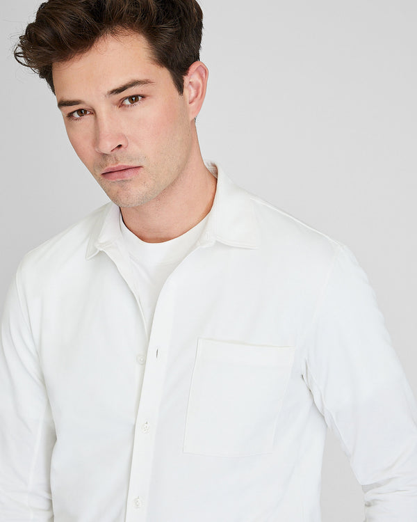 Club Monaco Long Sleeve Pique Oxford Knit Shirt Pure White