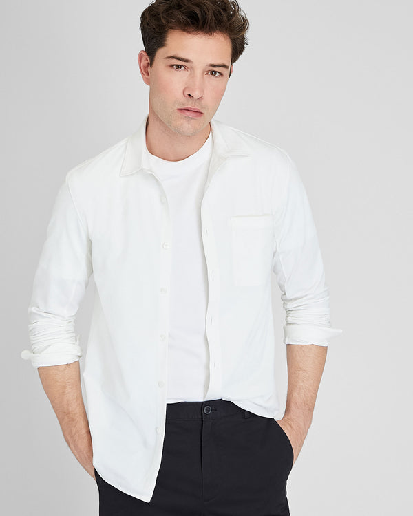 Club Monaco Long Sleeve Pique Oxford Knit Shirt Pure White