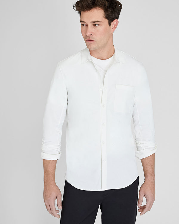 club monaco Long Sleeve Pique Oxford Knit Shirt Pure White