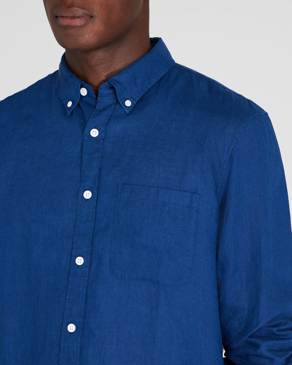 Club Monaco Long-Sleeve Solid Linen Shirt Blue Base