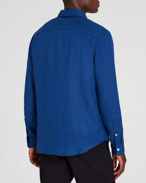 Club Monaco Long-Sleeve Solid Linen Shirt Blue Base