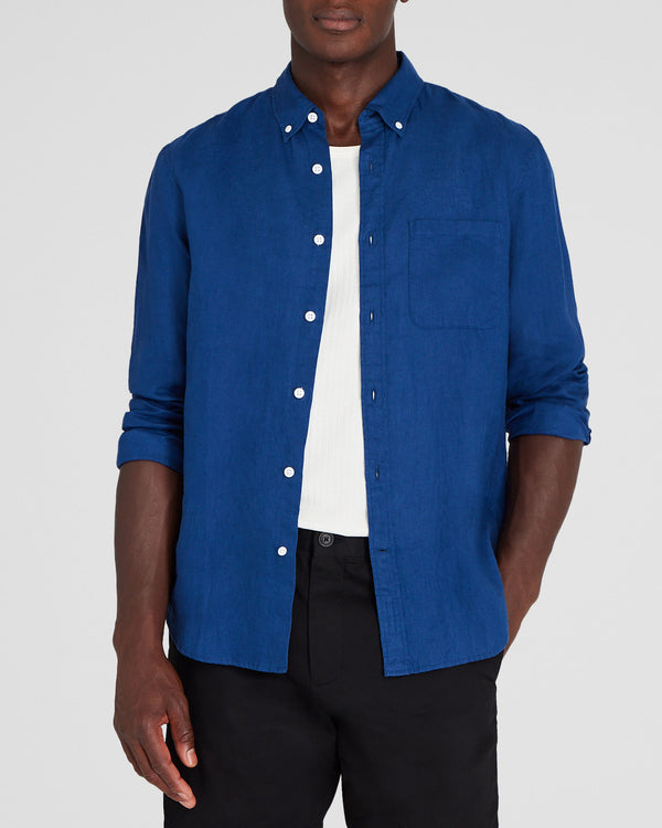 club monaco Long-Sleeve Solid Linen Shirt Blue Base