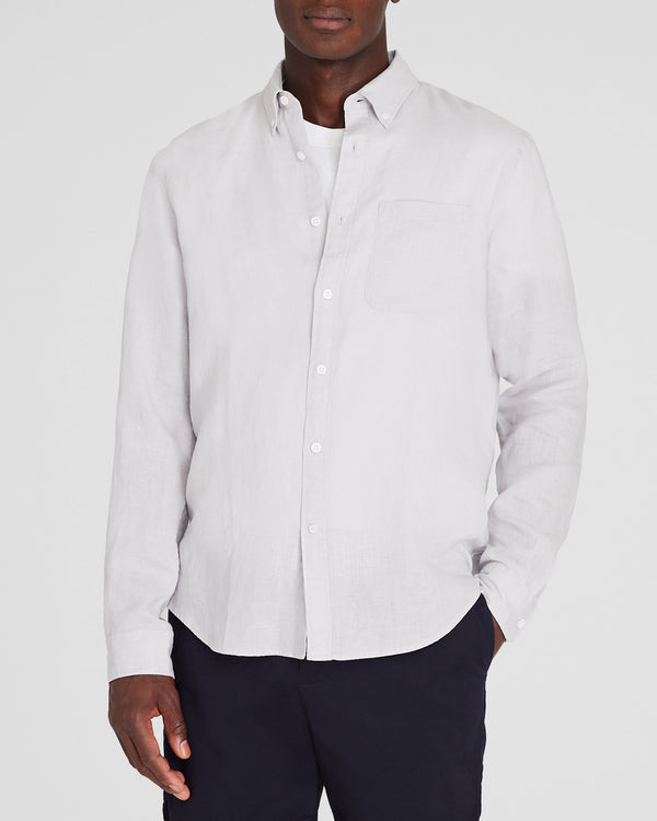 club monaco Long-Sleeve Solid Linen Shirt Light Grey