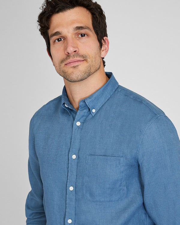 Club Monaco Long-Sleeve Solid Linen Shirt Medium Blue