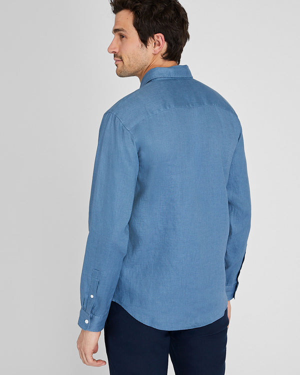 Club Monaco Long-Sleeve Solid Linen Shirt Medium Blue