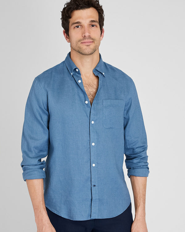 club monaco Long-Sleeve Solid Linen Shirt Medium Blue