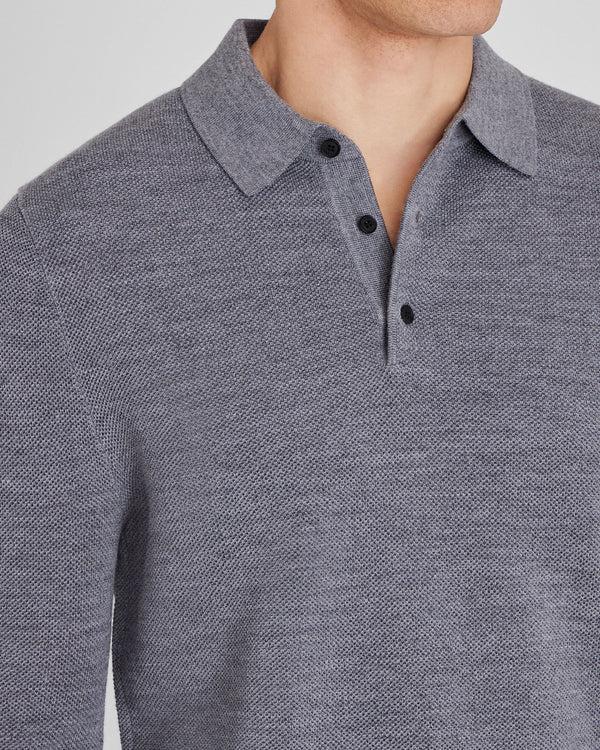 Club Monaco Long-Sleeve Stitch Wool Polo Medium Heather Grey