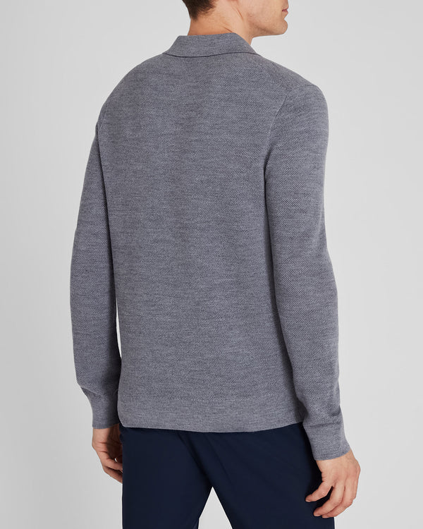 Club Monaco Long-Sleeve Stitch Wool Polo Medium Heather Grey