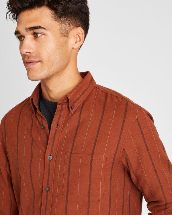 Club Monaco Long-Sleeve Stripe Flannel Shirt Burnt Orange