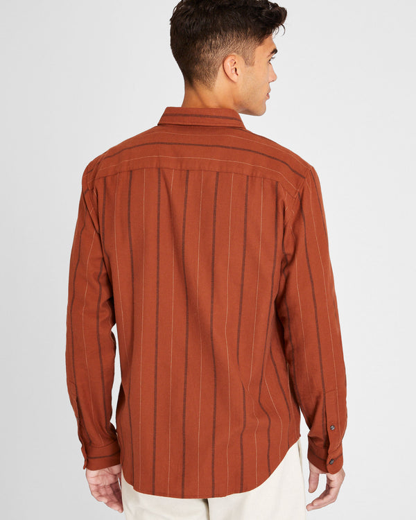 Club Monaco Long-Sleeve Stripe Flannel Shirt Burnt Orange