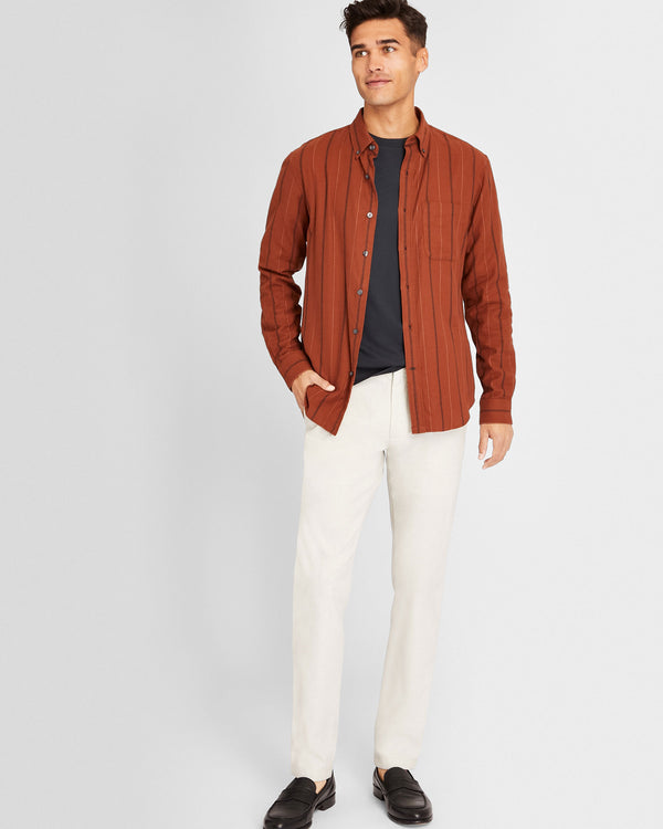 Club Monaco Long-Sleeve Stripe Flannel Shirt Burnt Orange