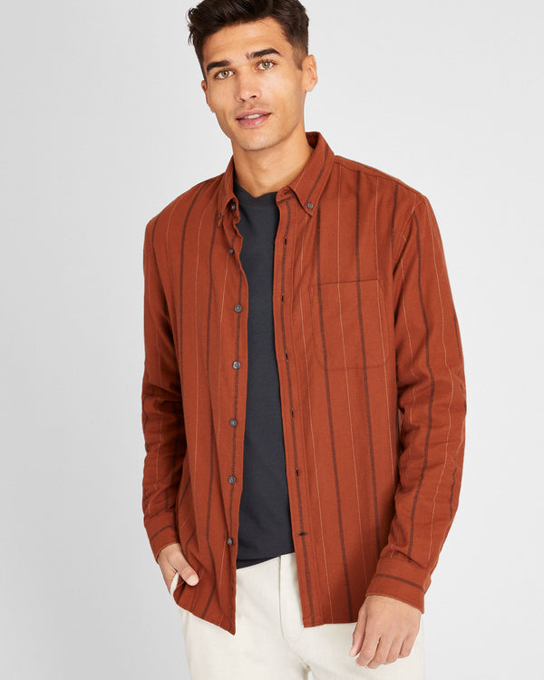 club monaco Long-Sleeve Stripe Flannel Shirt Burnt Orange
