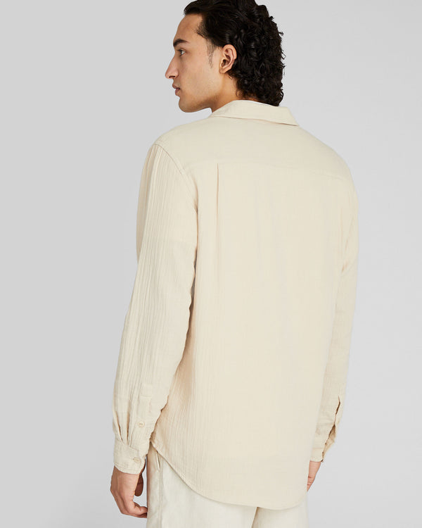 Club Monaco Long-Sleeve Summer Doubleface Shirt Stripe - Light Blue