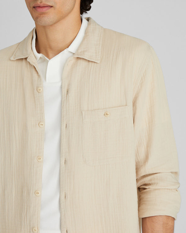 Club Monaco Long-Sleeve Summer Doubleface Shirt Stripe - Light Blue