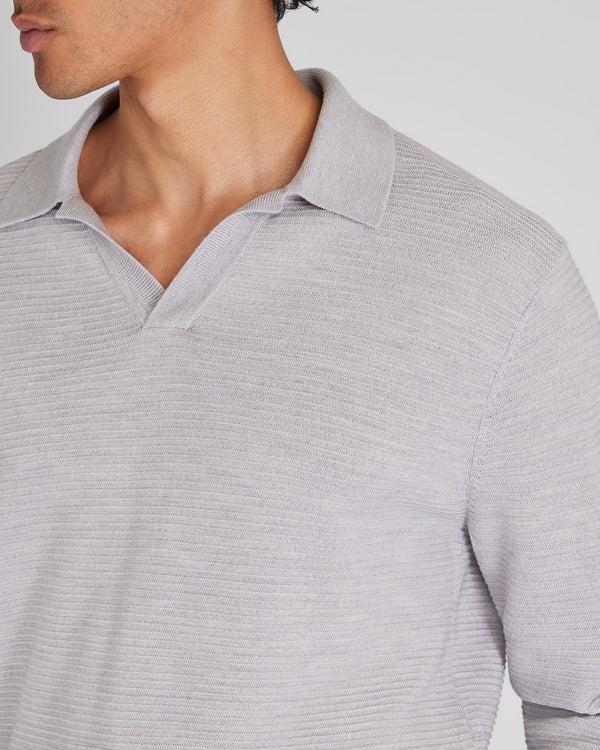 Club Monaco Long-Sleeve Textured Johnny Collar Knit Polo Light Grey Mix