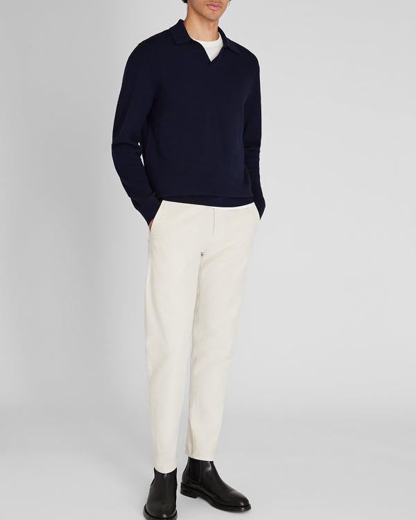 Club Monaco Long-Sleeve Textured Johnny Collar Knit Polo Navy