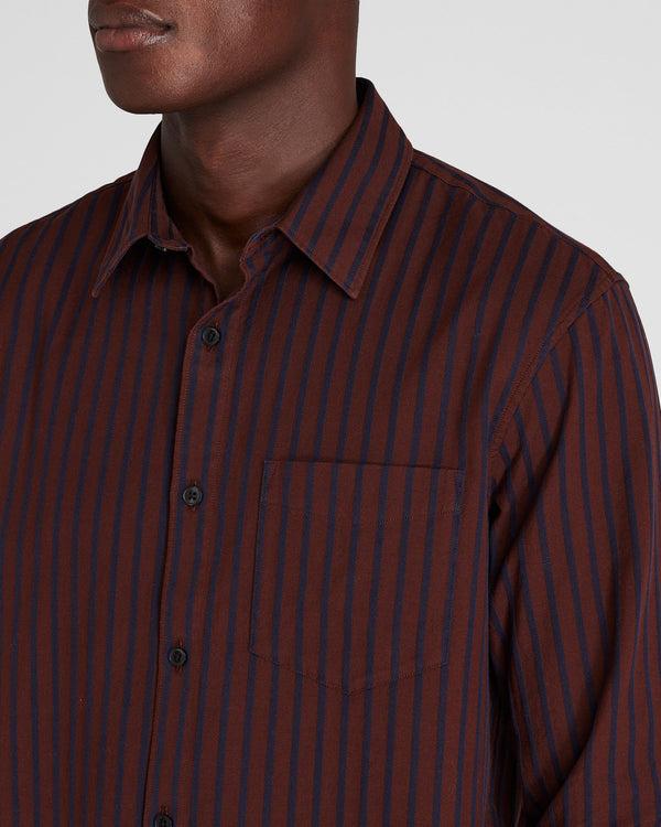 Club Monaco Long-Sleeve Textured Stripe Shirt Burgundy Mix