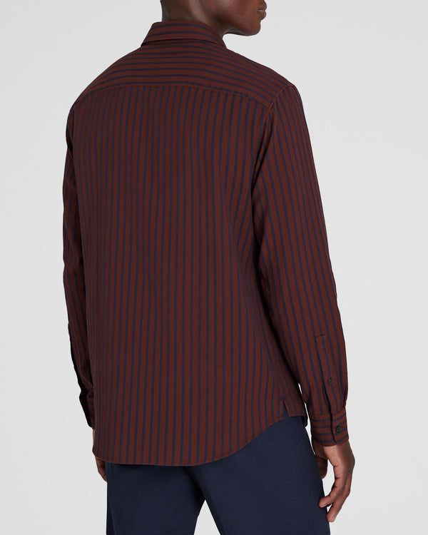 Club Monaco Long-Sleeve Textured Stripe Shirt Burgundy Mix