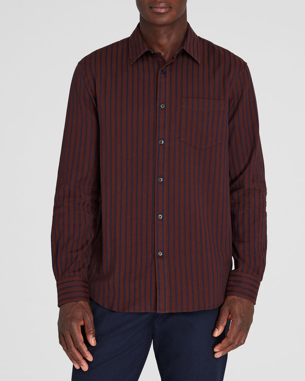 club monaco Long-Sleeve Textured Stripe Shirt Burgundy Mix
