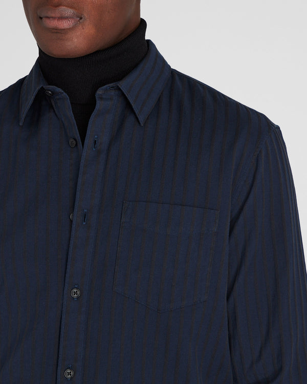 Club Monaco Long-Sleeve Textured Stripe Shirt Navy Base