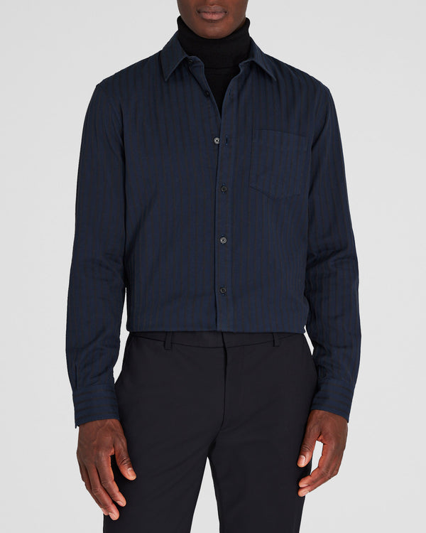 club monaco Long-Sleeve Textured Stripe Shirt Navy Base