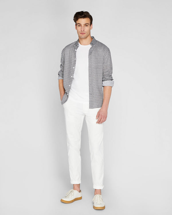 Club Monaco Long Sleeve Tile Print Linen Button Down Shirt Med Grey Mix